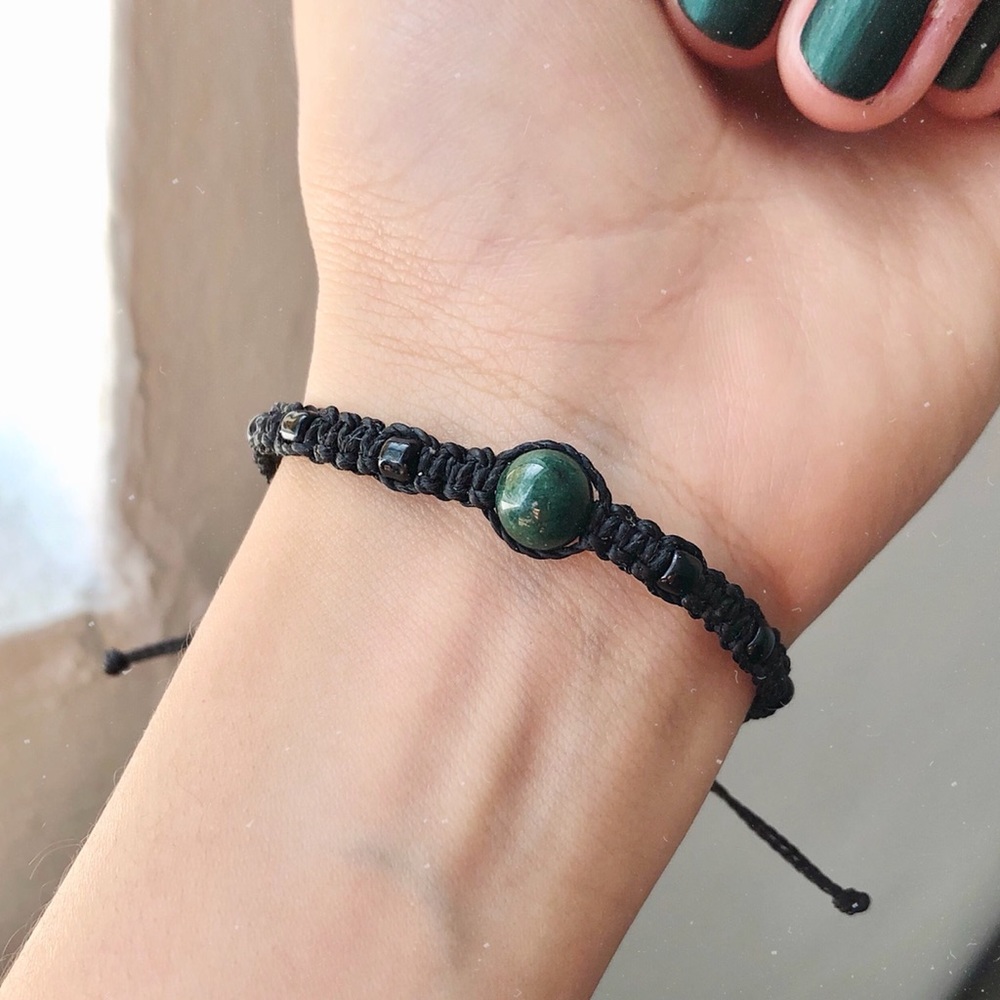 ☽ Mountain Dark Jade Black Beaded Bracelet ☾